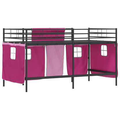Kids'Loft Bed Frame with Curtains Black and Pink 107 x 203 cm
