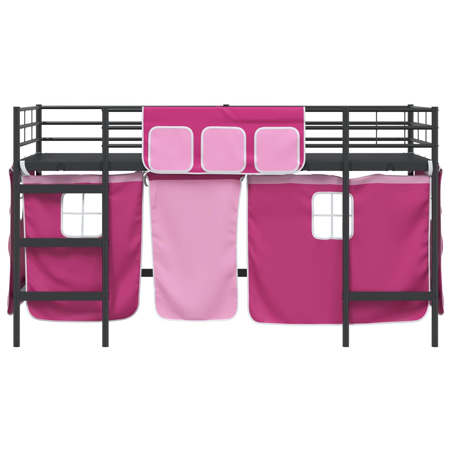Kids'Loft Bed Frame with Curtains Black and Pink 107 x 203 cm