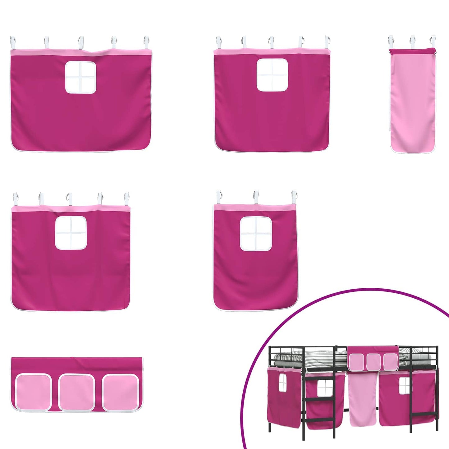 Kids'Loft Bed Frame with Curtains Black and Pink 107 x 203 cm