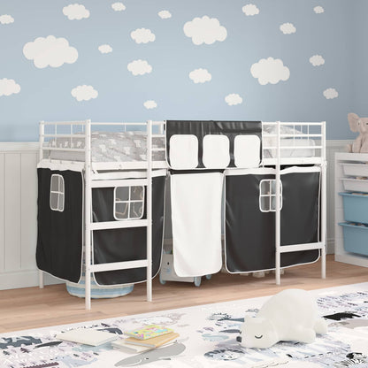 Kids'Loft Bed Frame with Curtains White and Black 75 x 190 cm