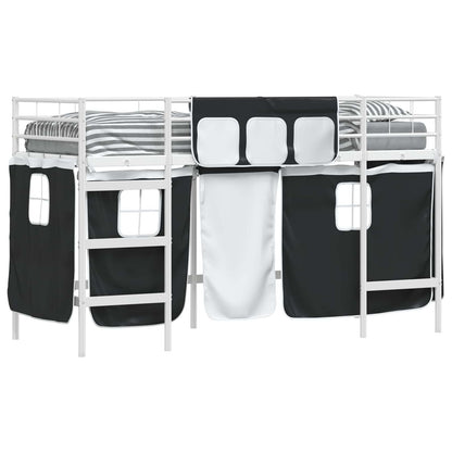 Kids'Loft Bed Frame with Curtains White and Black 75 x 190 cm