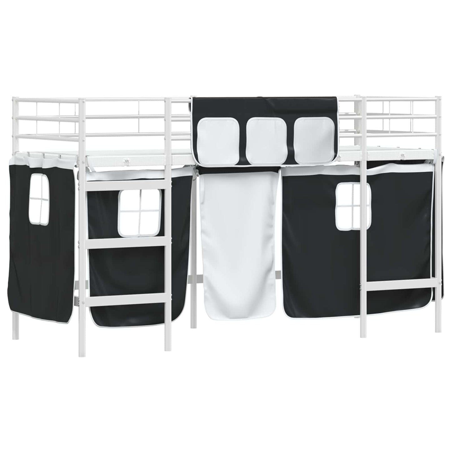 Kids'Loft Bed Frame with Curtains White and Black 75 x 190 cm