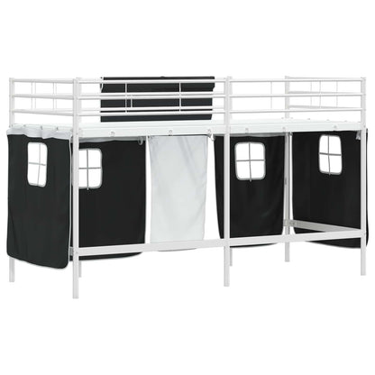 Kids'Loft Bed Frame with Curtains White and Black 75 x 190 cm