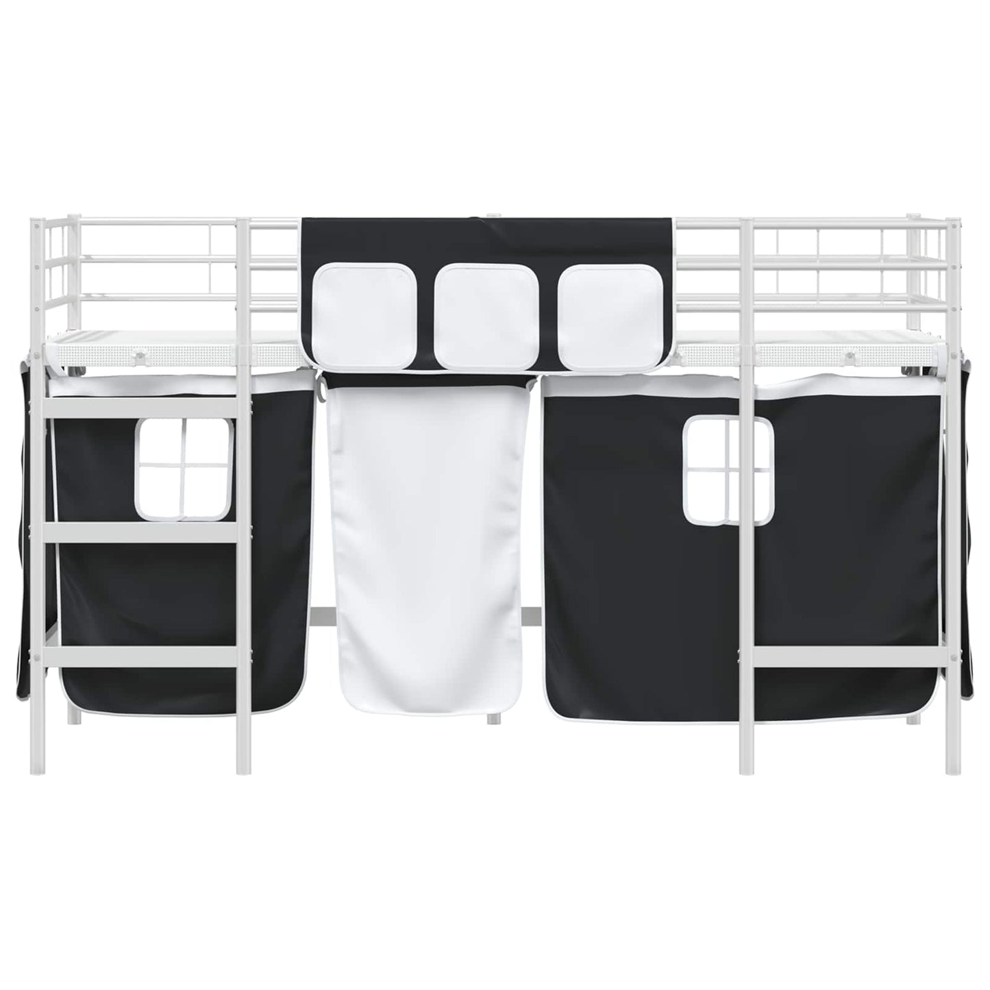 Kids'Loft Bed Frame with Curtains White and Black 75 x 190 cm