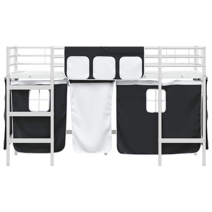 Kids'Loft Bed Frame with Curtains White and Black 75 x 190 cm