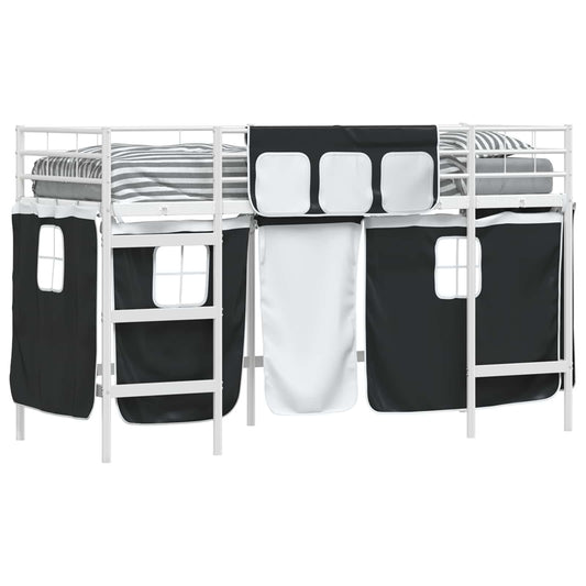 Kids'Bunk Bed Frame with Curtains White and Black 100 x 190 cm