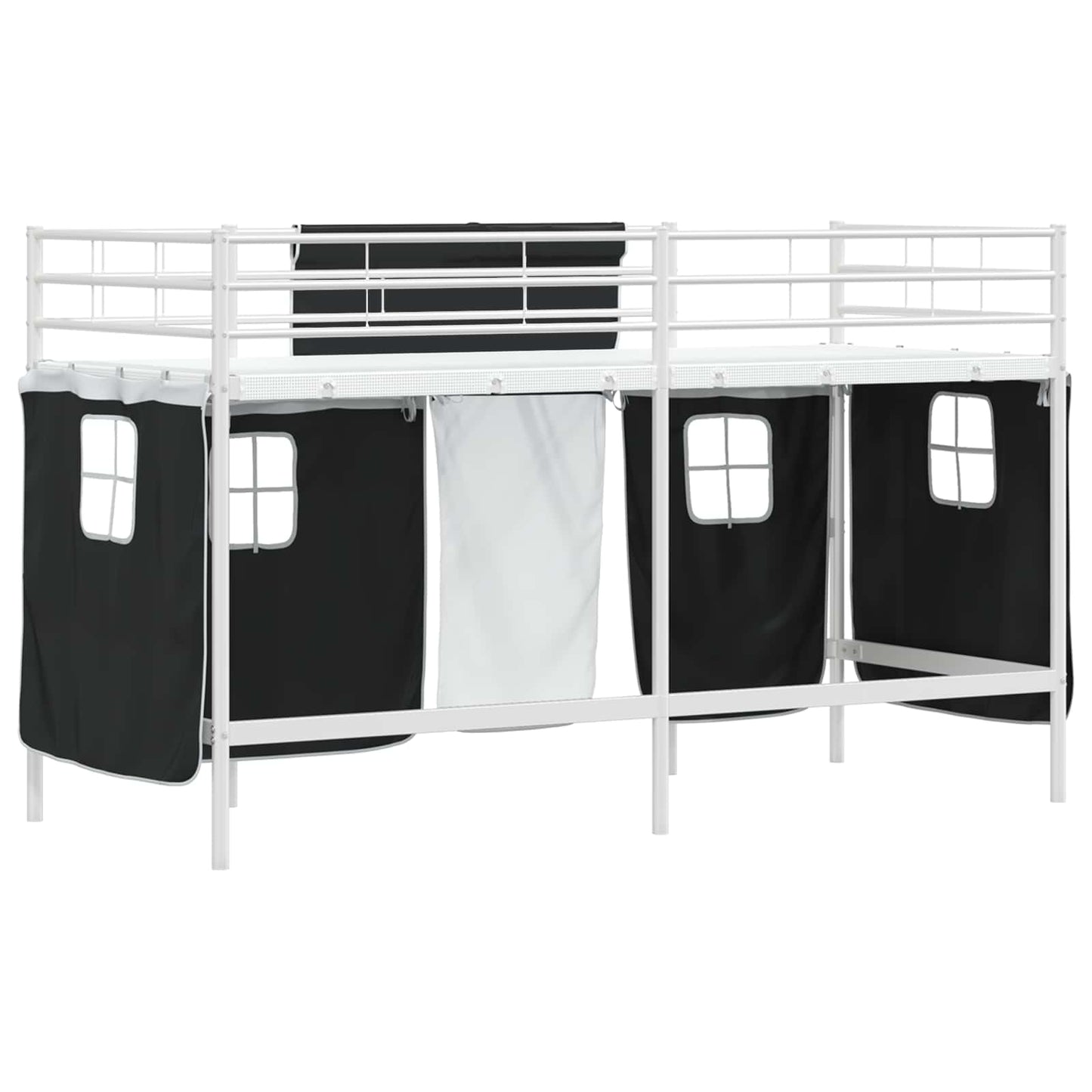 Kids'Loft Bed Frame with Curtains White and Black 100 x 190 cm