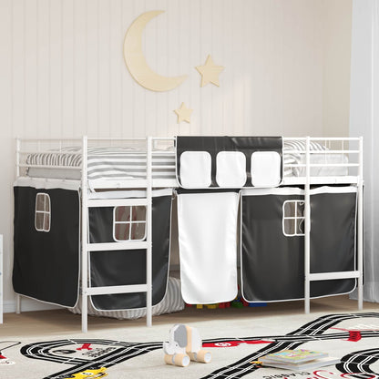 Kids'Loft Bed Frame with Curtains White and Black 107 x 203 cm