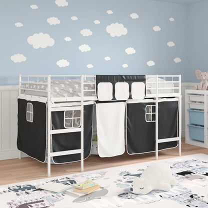 Kids'Loft Bed Frame with Curtains White and Black 107 x 203 cm