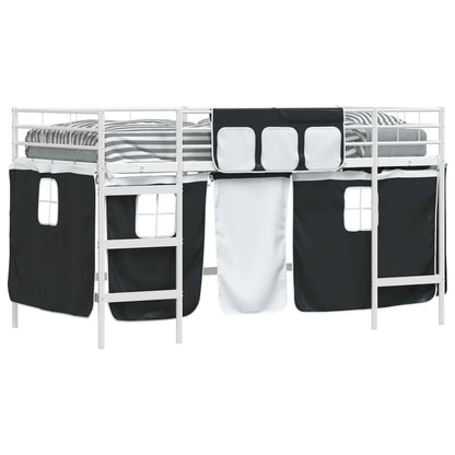 Kids'Loft Bed Frame with Curtains White and Black 107 x 203 cm