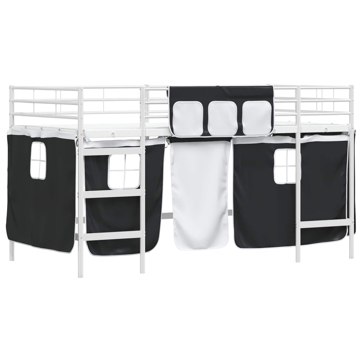 Kids'Loft Bed Frame with Curtains White and Black 107 x 203 cm