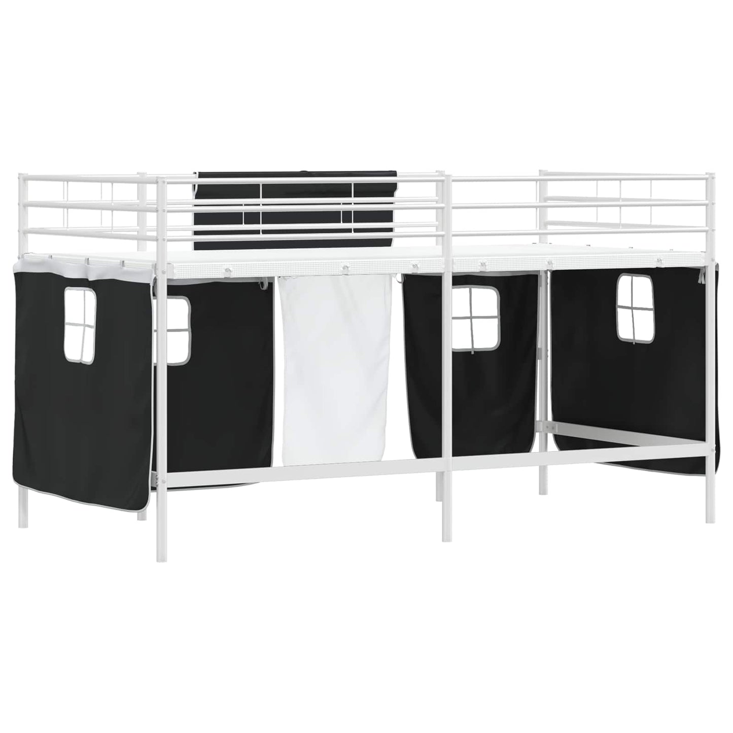 Kids'Loft Bed Frame with Curtains White and Black 107 x 203 cm