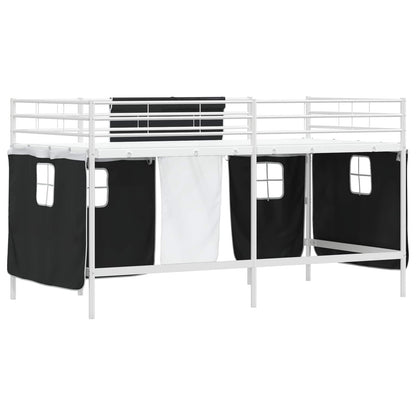 Kids'Loft Bed Frame with Curtains White and Black 107 x 203 cm