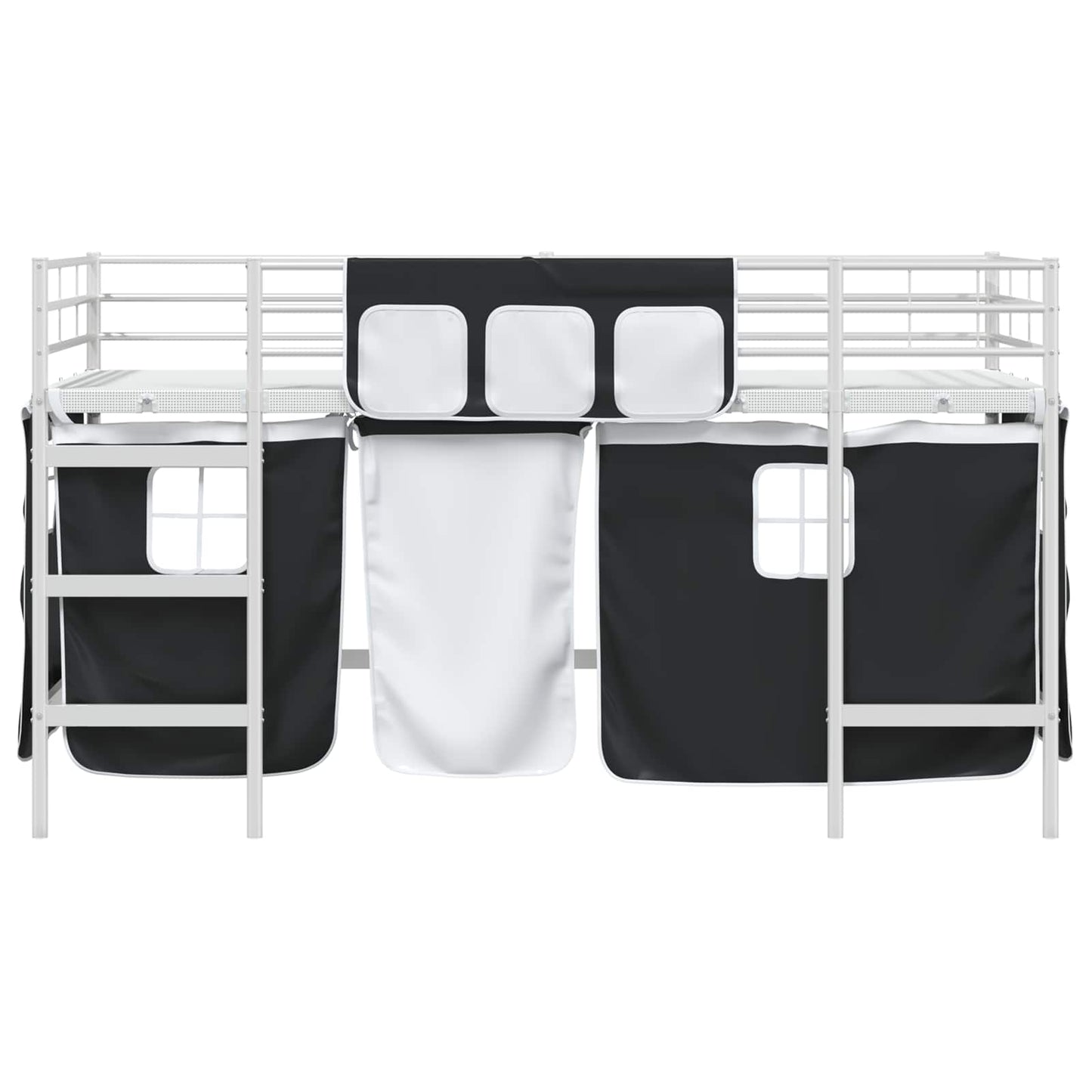 Kids'Loft Bed Frame with Curtains White and Black 107 x 203 cm