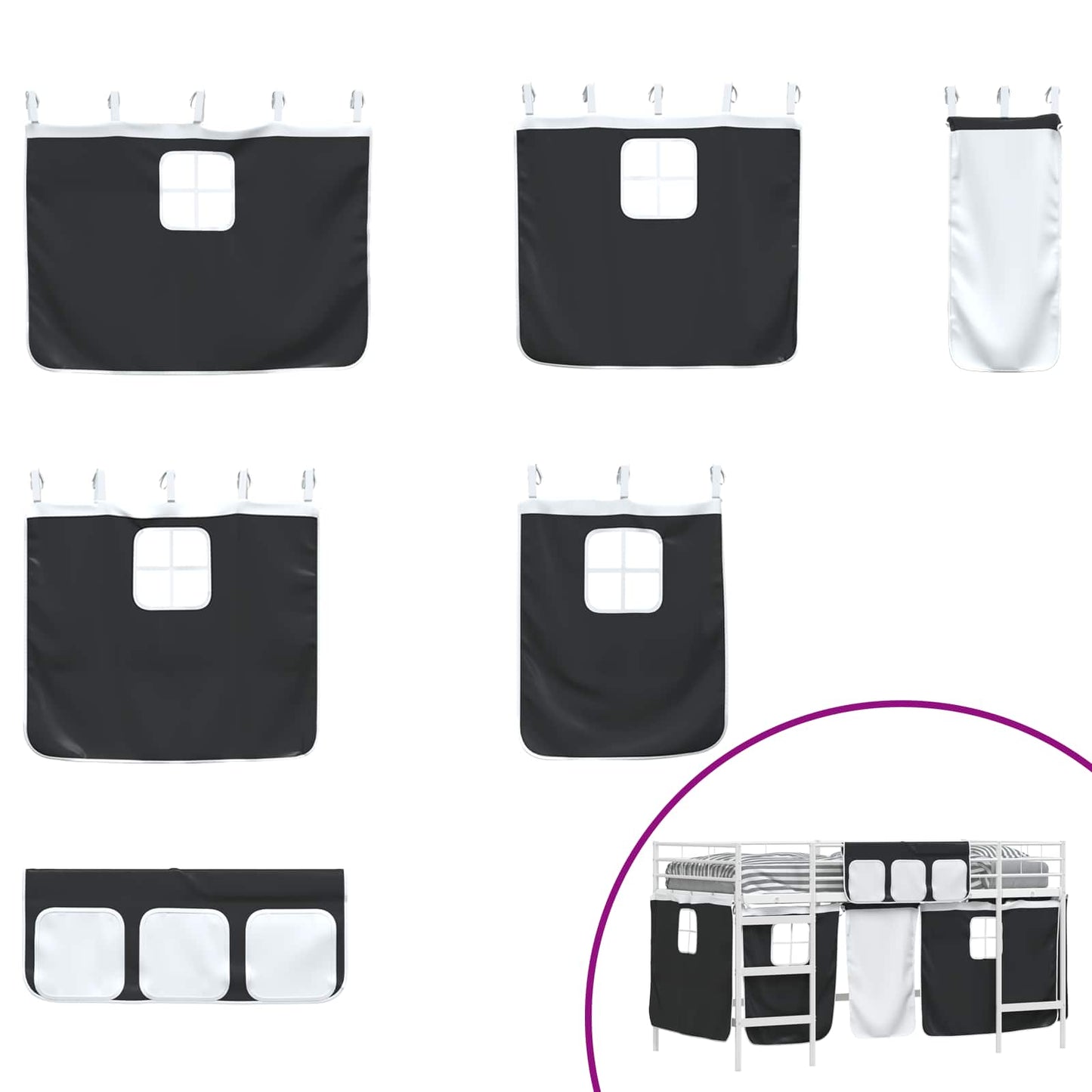 Kids'Loft Bed Frame with Curtains White and Black 107 x 203 cm