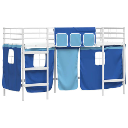 Kids'Loft Bed Frame with Curtains White and Blue 75 x 190 cm