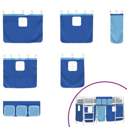 Kids'Loft Bed Frame with Curtains White and Blue 75 x 190 cm