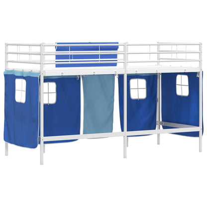 Kids'Loft Bed Frame with Curtains White and Blue 90 x 190 cm