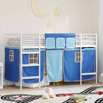 Kids'Loft Bed Frame with Curtains White and Blue 100 x 190 cm