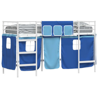 Kids'Loft Bed Frame with Curtains White and Blue 100 x 190 cm