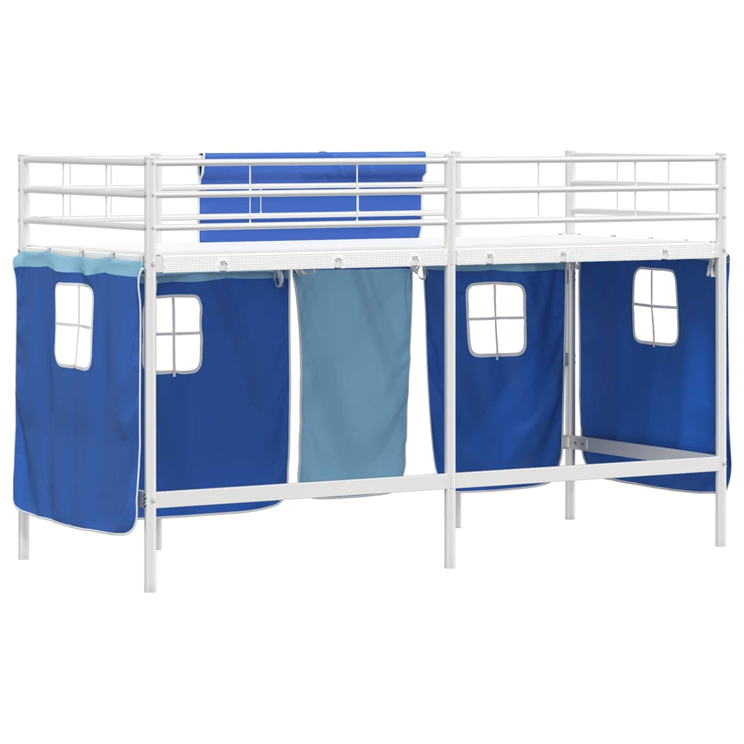 Kids'Loft Bed Frame with Curtains White and Blue 100 x 190 cm