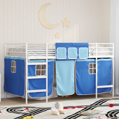 Kids'Loft Bed Frame with Curtains White and Blue 107 x 203 cm