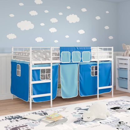Kids'Loft Bed Frame with Curtains White and Blue 107 x 203 cm