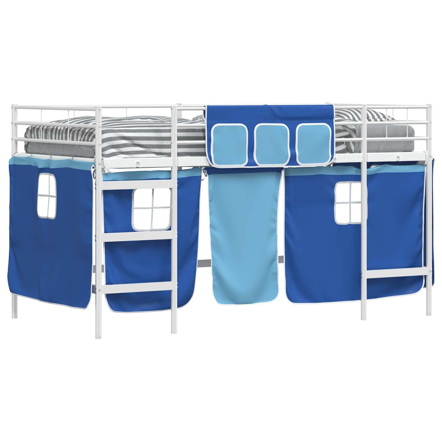 Kids'Loft Bed Frame with Curtains White and Blue 107 x 203 cm