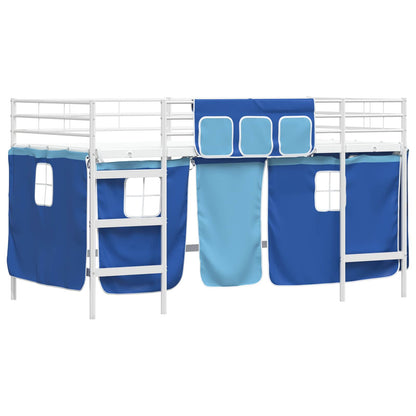 Kids'Loft Bed Frame with Curtains White and Blue 107 x 203 cm