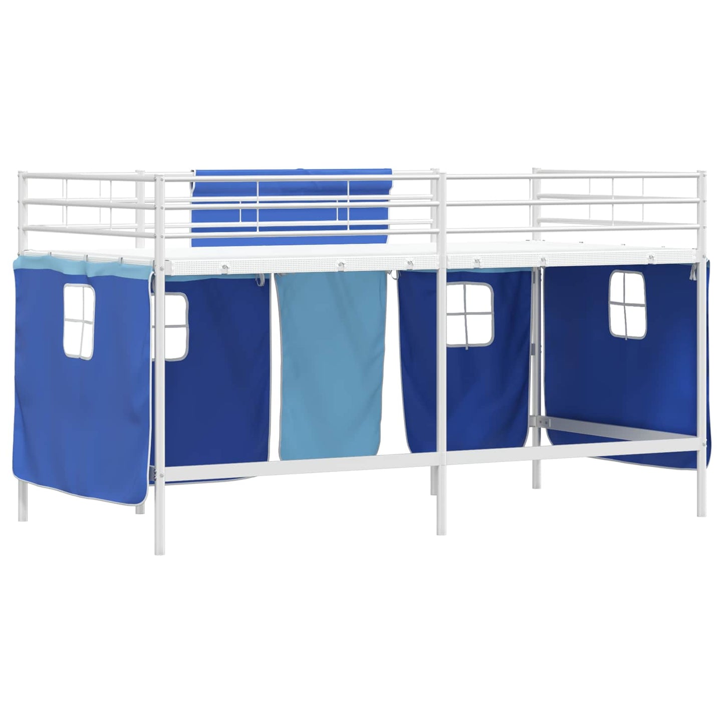 Kids'Loft Bed Frame with Curtains White and Blue 107 x 203 cm