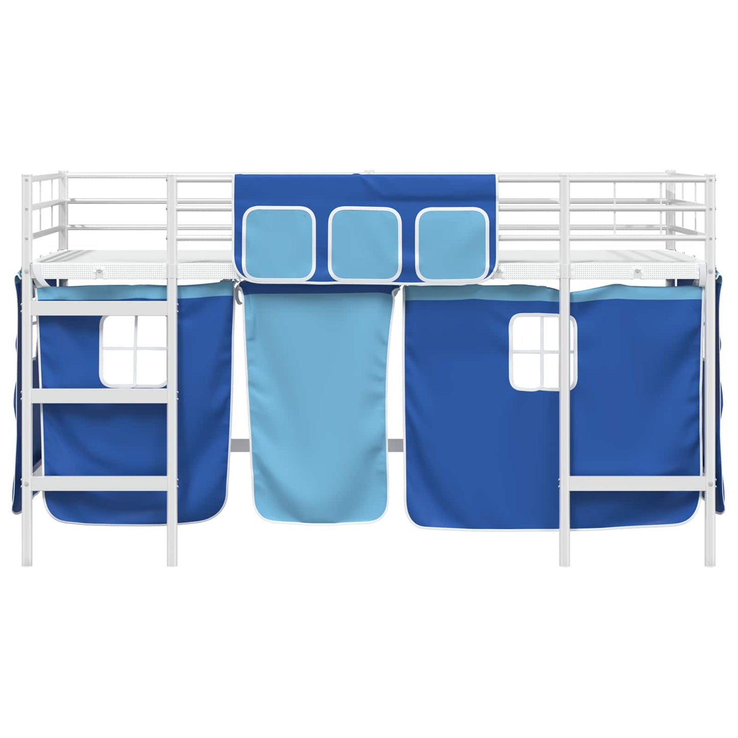 Kids'Loft Bed Frame with Curtains White and Blue 107 x 203 cm