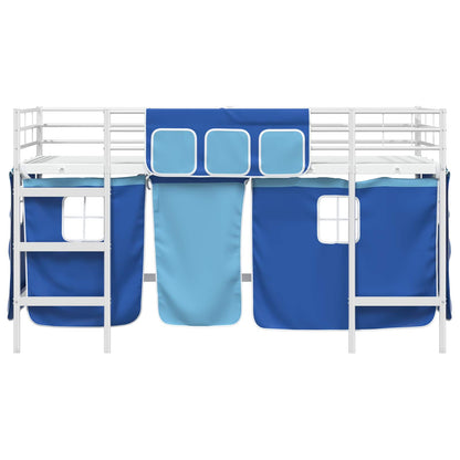 Kids'Loft Bed Frame with Curtains White and Blue 107 x 203 cm
