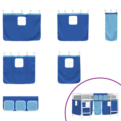 Kids'Loft Bed Frame with Curtains White and Blue 107 x 203 cm