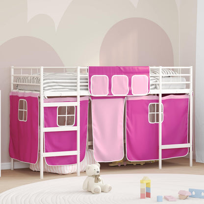Kids'Loft Bed Frame with Curtains White and Pink 90 x 190 cm