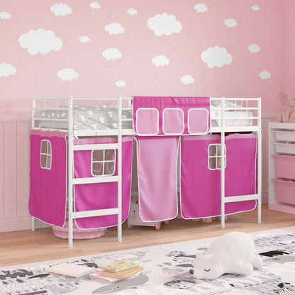 Kids'Loft Bed Frame with Curtains White and Pink 90 x 190 cm