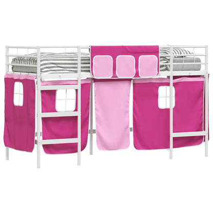 Kids'Loft Bed Frame with Curtains White and Pink 90 x 190 cm