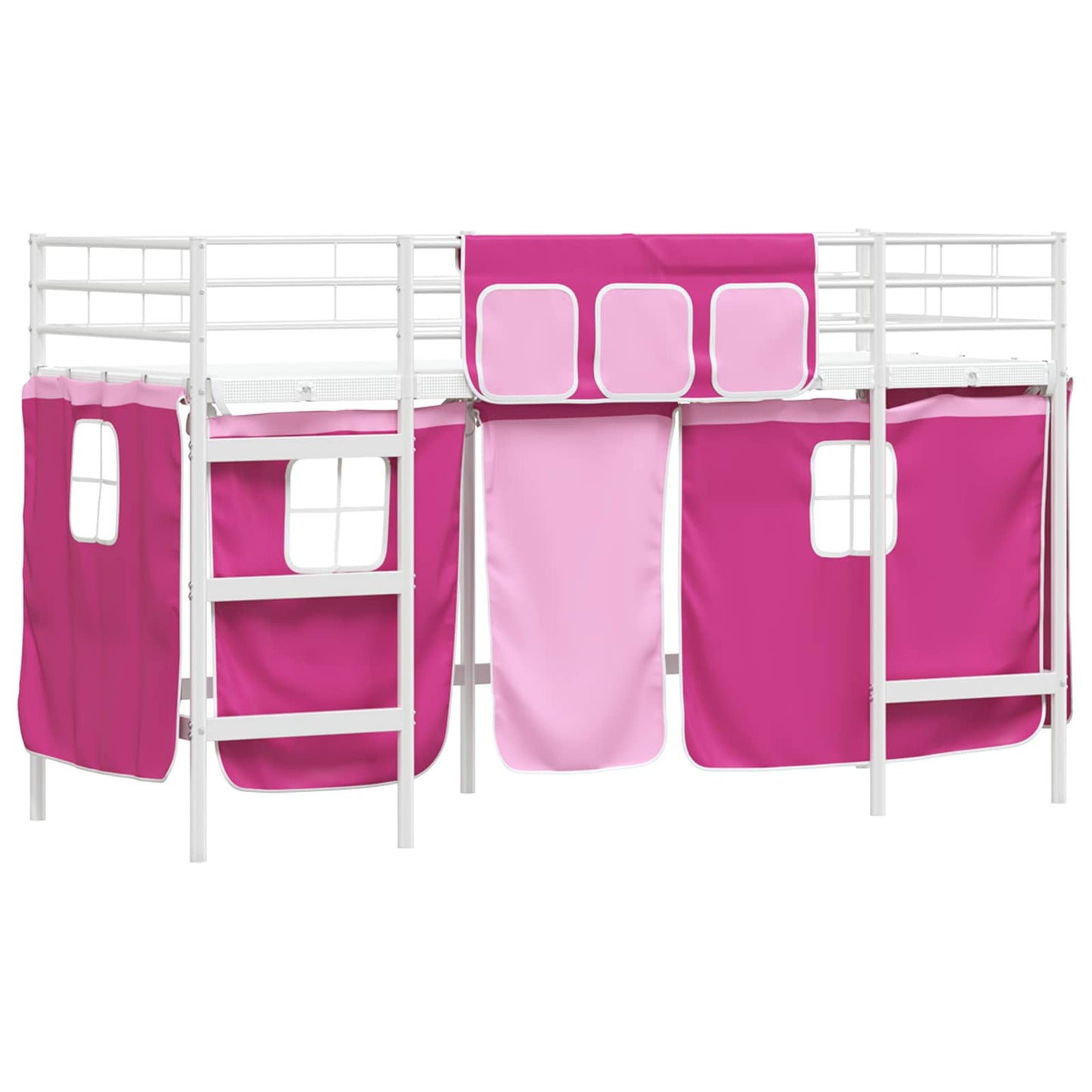 Kids'Loft Bed Frame with Curtains White and Pink 90 x 190 cm