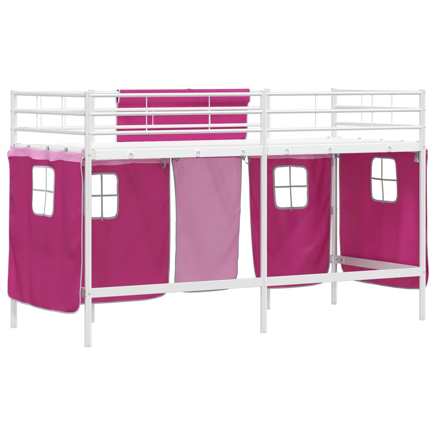 Kids'Loft Bed Frame with Curtains White and Pink 90 x 190 cm