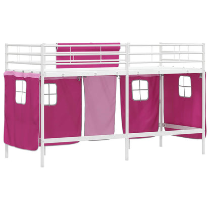 Kids'Loft Bed Frame with Curtains White and Pink 90 x 190 cm