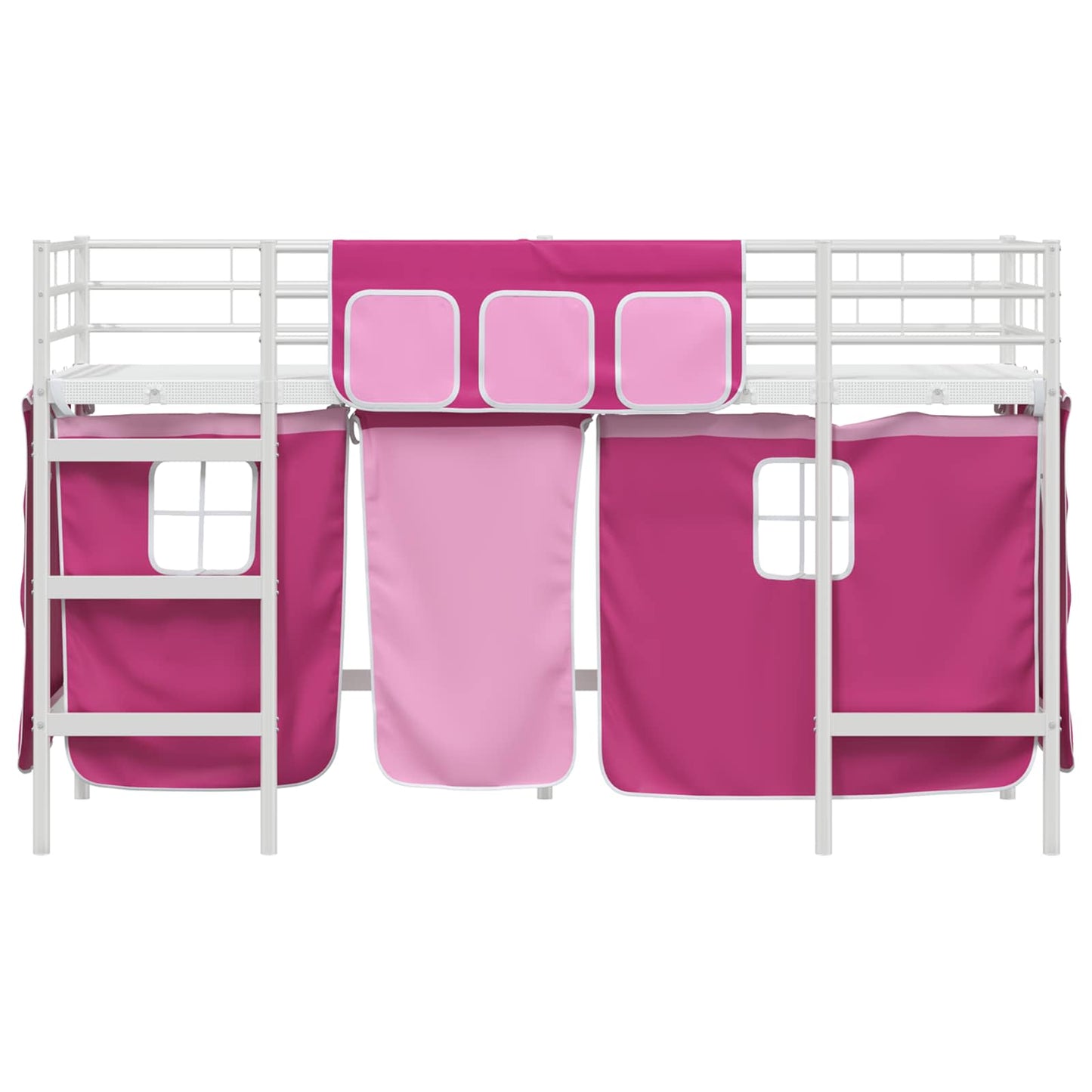 Kids'Loft Bed Frame with Curtains White and Pink 90 x 190 cm