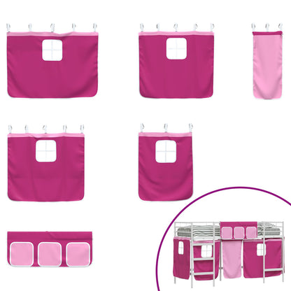 Kids'Loft Bed Frame with Curtains White and Pink 90 x 190 cm