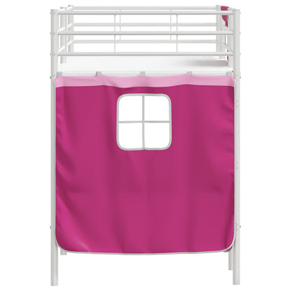 Kids'Loft Bed Frame with Curtains White and Pink 90 x 190 cm