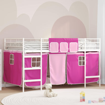Kids'Loft Bed Frame with Curtains White and Pink 107 x 203 cm
