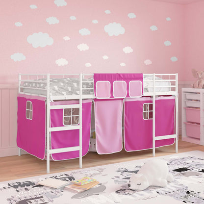 Kids'Loft Bed Frame with Curtains White and Pink 107 x 203 cm