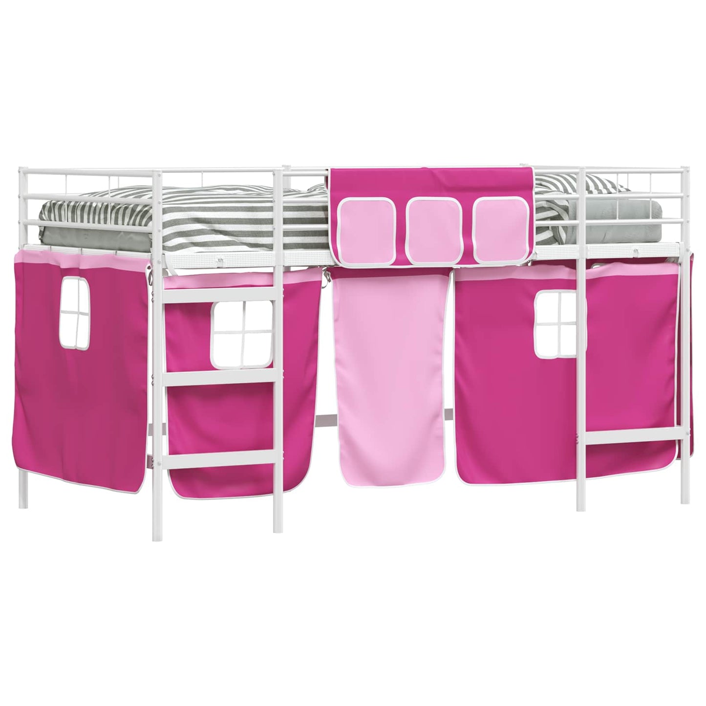 Kids'Loft Bed Frame with Curtains White and Pink 107 x 203 cm