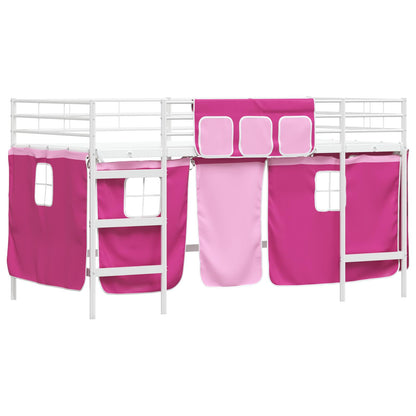 Kids'Loft Bed Frame with Curtains White and Pink 107 x 203 cm