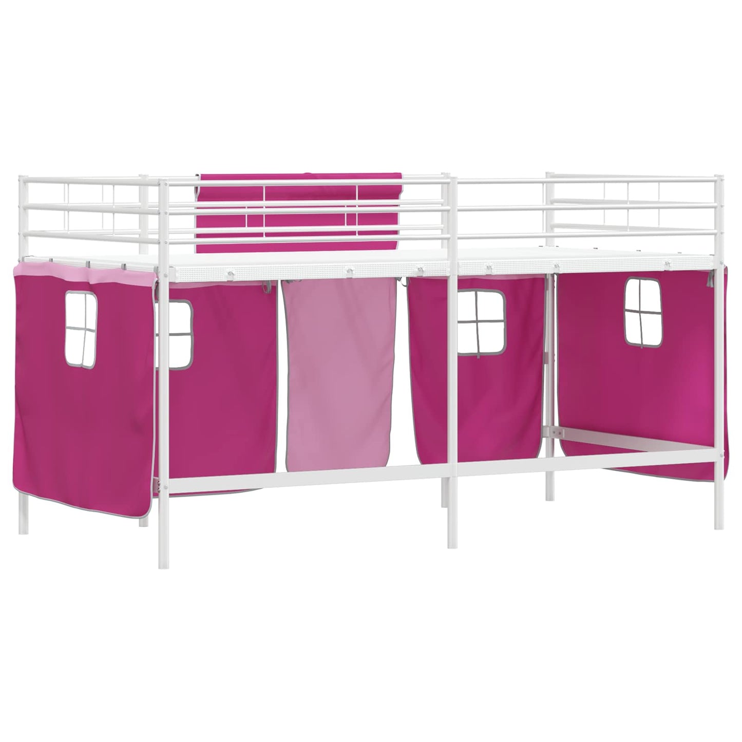 Kids'Loft Bed Frame with Curtains White and Pink 107 x 203 cm