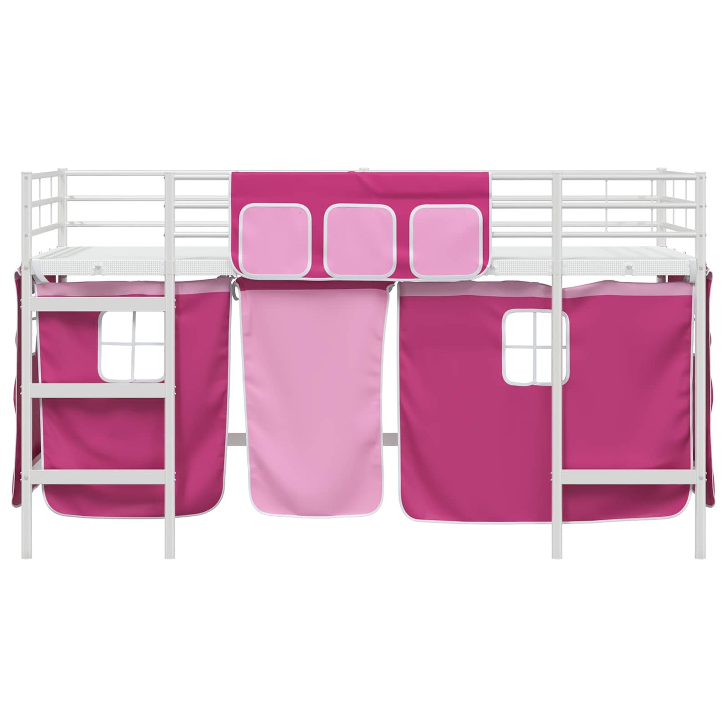 Kids'Loft Bed Frame with Curtains White and Pink 107 x 203 cm