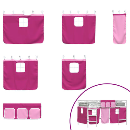 Kids'Loft Bed Frame with Curtains White and Pink 107 x 203 cm