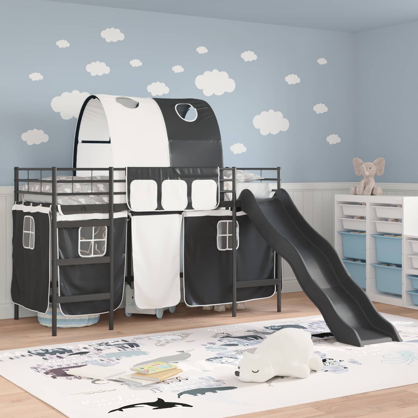 Kids'Loft Bed Frame Plain Black 75 x 190 cm Metal
